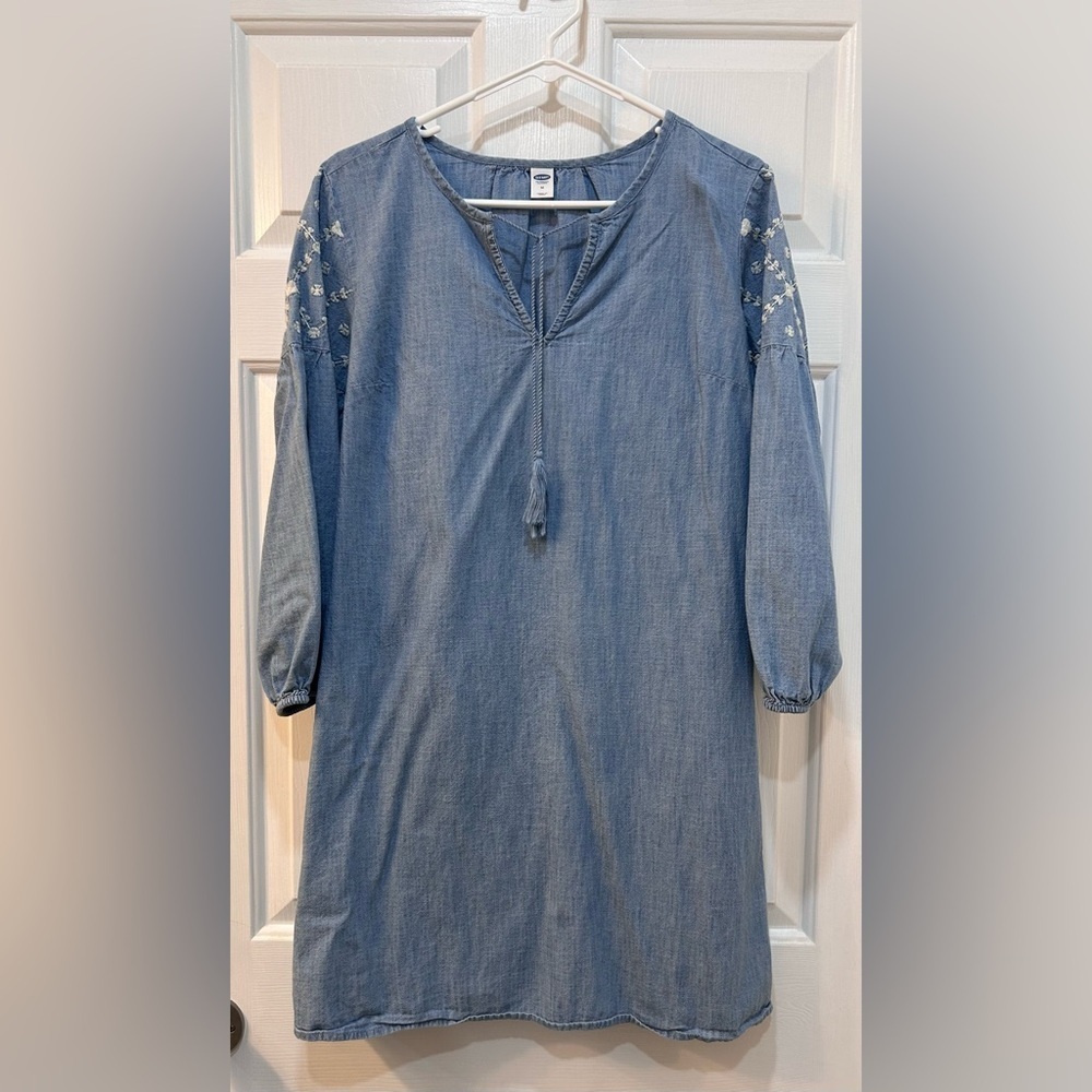 Old Navy Embroidered Puff Sleeve Denim Shift Dress Size M Southwestern Festival